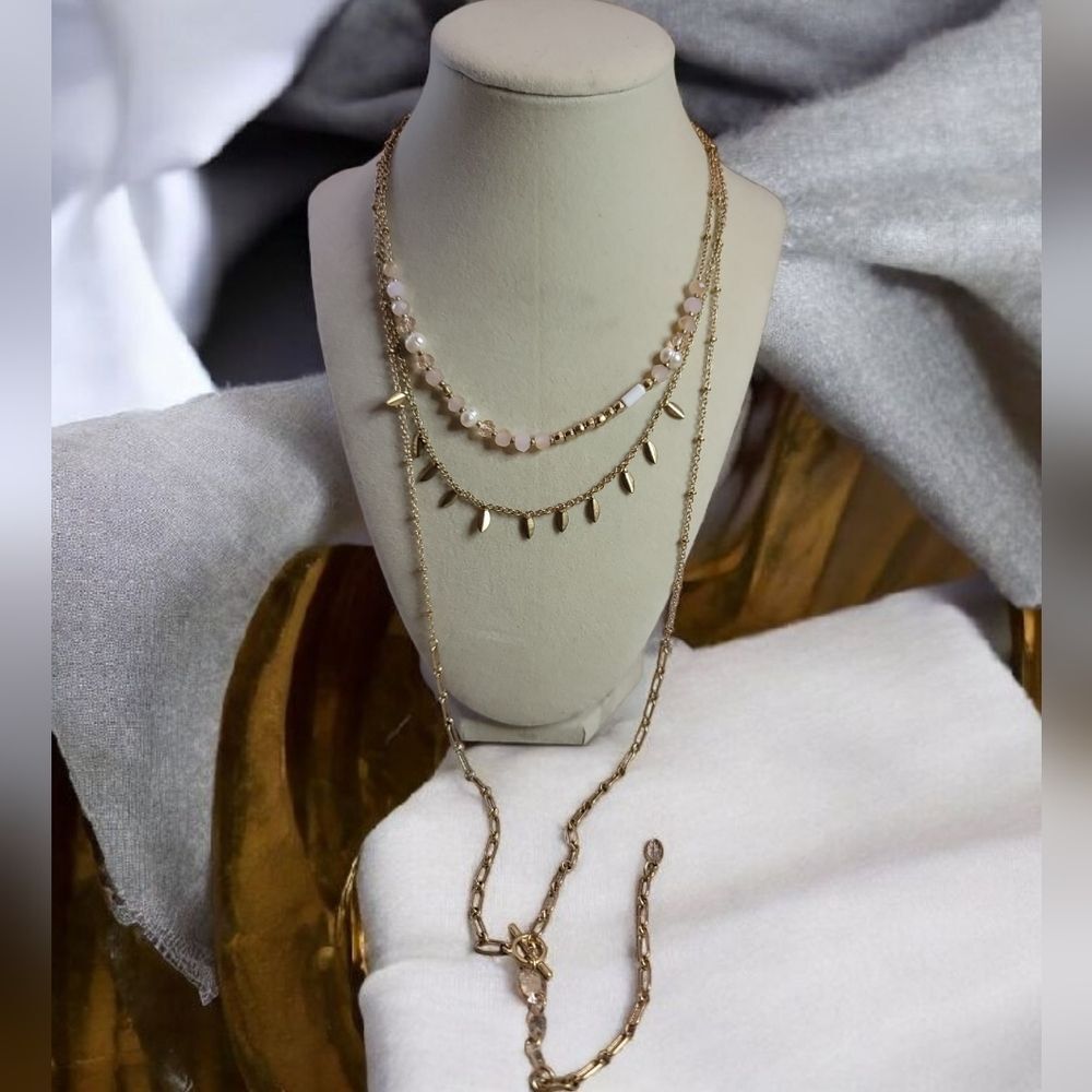 Iona & Lilly Triple Layered Necklace with gold chains, beads and charms  - NWT